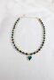 Heart Pendant Green Crystal Necklace - 4
