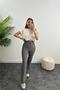 High Waist Quality Crepe Fabric Lycra Palazzo Striped Trousers Gray