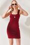 Women's Burgundy Strap Frilly Lycra Camisole Dress ELB-19001051 - 3
