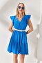 Women's Blue Sleeves, Buttons, Elastic Waist Mini Dress ELB-19001864 - 2