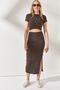 Women's Bitter Brown Short Sleeve Slit Skirt Lycra Suit TKM-19000194 - 2