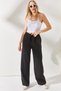Women's Black Elastic Waist Laced Palazzo Linen Trousers PNT-19000219 - 2