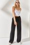 Women's Black Elastic Waist Laced Palazzo Linen Trousers PNT-19000219 - 3