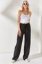 Women's Black Elastic Waist Laced Palazzo Linen Trousers PNT-19000219 - 4