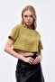 Women's Waffle Textured Crew Neck Oversize Crop T-shirt