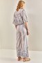 Women's Blue Multi Patterned Front Tie Linen Top and Bottom Set 40801013 - 2