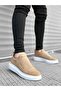 Men's Suede Cream White Sole Sports Durable Casual Shoes High Thick Sole Banded Sneaker - 3