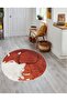 Mira 1214 Orange Woven Base Round Carpet with Fox Figure - 2