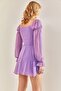 Women's Lilac Front Adjustable Bird-Eye Chiffon Dress 40801021 - 3
