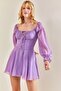 Women's Lilac Front Adjustable Bird-Eye Chiffon Dress 40801021 - 7