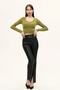 Women's Oil Green Crew Neck Long Sleeve Crop Blouse - 6
