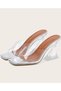 Women's Silver Tan Transparent 8 Cm Transparent Heeled Evening Dress Sandals Shoes Slippers - 2