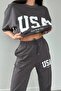 Plus Size USA New York City Printed Oversize Summer Top and Bottom Tracksuit Set - 2