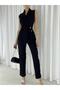 Black Fabric Self-Belt Pocket Detailed Evening Dress Jumpsuit 728 582414 - 3