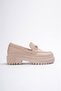 Nude Gold Buckle Leather Daily Use Loafer Women's Shoes - 5