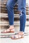 Genuine Leather Salmon Color 3-Stripes Women's Sandals - 2