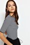 Black-White Striped Ribbed Fitted Crew Neck Stretchy Knitted Blouse TWOSS23BZ00025 - 2
