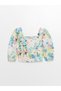 Square Neck Floral Balloon Sleeve Crop Women's Blouse - 8