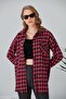 Women's Large Houndstooth Lumberjack Oversize Tunic Oversized Hem Tasseled Jacket Shirt