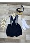 Navy Blue Baby Boy Eid Special Birthday Salopet Bow Tie Socks Set - 3