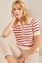 Women's White Red Buttoned Knitwear Blouse with Elastic Sleeves and Skirt 20235071 - 2
