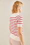 Women's White Red Buttoned Knitwear Blouse with Elastic Sleeves and Skirt 20235071 - 3