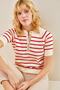 Women's White Red Buttoned Knitwear Blouse with Elastic Sleeves and Skirt 20235071 - 5