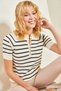 Women's White Black Buttoned Knitwear Blouse with Elastic Sleeves and Skirt 20235071 - 5