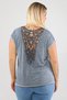 Large Size Women's Comfortable Trend Daily Pineapple Print Lace Back Detailed T-shirt-Light Blue - 6
