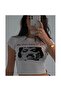 My Heart Burns For You Patterned White Color Printed Crop Blouse Women's T-Shirt - 3
