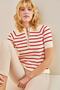 Women's White Red Buttoned Knitwear Blouse with Elastic Sleeves and Skirt 20235071 - 4