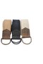 Unisex 3-Piece Leather Detailed Tan Black Beige Woven Tactical Sport Canvas Cloth Belt with Double D Buckle