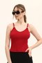 Women's Burgundy Colored Strap Buckle Detailed Knitted Blouse