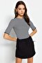 Black-White Striped Ribbed Fitted Crew Neck Stretchy Knitted Blouse TWOSS23BZ00025 - 3