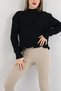 Women's Black Color Stand Collar Openwork Knitwear Sweater