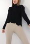 Women's Black Color Stand Collar Openwork Knitwear Sweater - 2