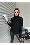 Women's Black Color Stand Collar Openwork Knitwear Sweater - 4