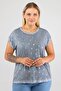 Large Size Women's Comfortable Trend Daily Pineapple Print Lace Back Detailed T-shirt-Light Blue - 4