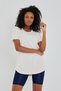 Women's Ecru Oval Skirt Wide Collar 100% Cotton Short Sleeve T-Shirt - 4