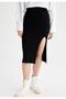 Women's Black Slim Fit Slit Knitwear Skirt - 2