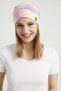 Women's Batik, Rainbow Multicolored Thread Detailed 4 Season Hat Beanie Buff - Ultra Soft Natural Combed Cotton Fabric - 5