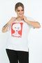 Women's White Large Size Printed T-shirt - 2