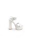 Pearl White Ankle Strap Open Front Thick Heel Platform Bridal Shoes - 8