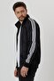Men's Black Striped Pocket Zipper Detailed Seasonal Slim Coat - 3