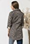 Women's High Collar Leopard Patterned Midi Size Raincoat with Pockets - 8