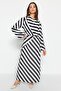 Black Striped Degaje Collar Woven Dress TCTSS23EB00279