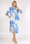 Italian White Blue Shirt Collar 3/4 Sleeve Buttoned Woven Dress - 4