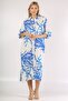 Italian White Blue Shirt Collar 3/4 Sleeve Buttoned Woven Dress - 5