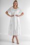 Italian White Round Neck Short Sleeve Pocket Sleeve And Hem Linen With Lace. Woven Dress
