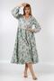 Italian Light Green V-Neck Long Sleeve Floral Ruffled Hem Woven Dress - 5